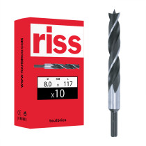Boite 10 forets à bois autocentreurs hélice rapide Ø8mm - Riss