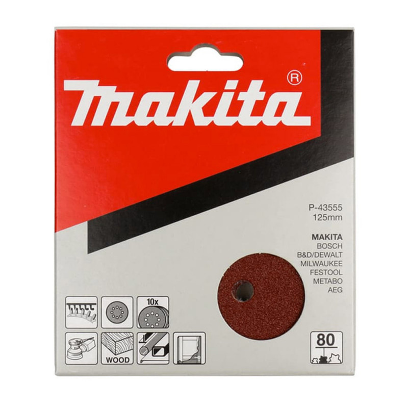10 disques abrasifs MAKITA Ø 125 mm Red Auto-agrippant avec 8 trous