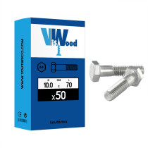 Boite 50 corps de boulon 10 X 70mm tête hexagonale classe 8.8 zingué - Viswood