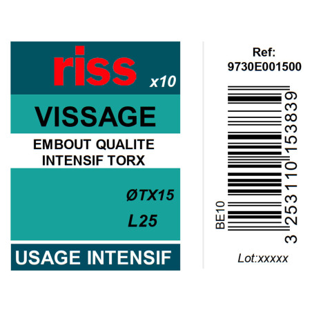 Boite 10 embouts intensifs Torx T15 25mm - Riss