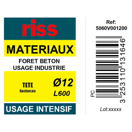 Foret béton industrie qualité Pro Ø12 x 600mm - Riss
