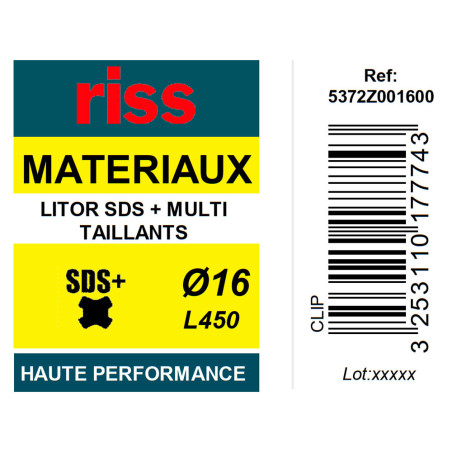 Foret béton haute performance Litor SDS+ multi-taillants Ø16 x 450mm - Riss