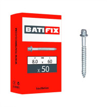 Boite 50 pattes à vis bois 8 x 60mm acier zingué blanc - Batifix
