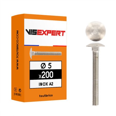 Boite vis à tête bombée et collet carré Ø5 filetage total inox A2 - Vis Expert