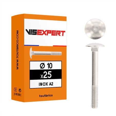 Boite vis à tête bombée et collet carré Ø10 filetage partiel inox A2 - Vis Expert