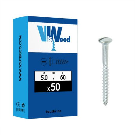 Boite 50 vis bois 5 x 60mm tête fraisée bombée Fendue Inox A2 - Viswood