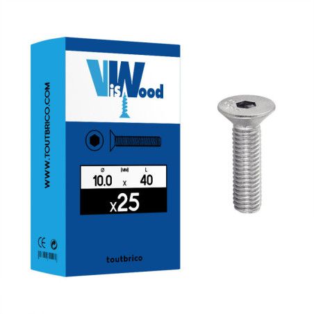 Boite 25 vis métaux 10 x 40mm tête fraisée Hexcreuse inox A2 - Viswood