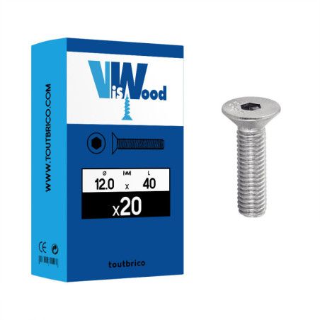 Boite 20 vis métaux 12 x 40mm tête fraisée Hexcreuse inox A2 - Viswood