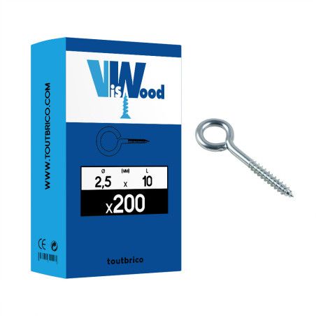 Boite 200 Pitons vis à bois 2,5 X 10mm zingué - Batifix
