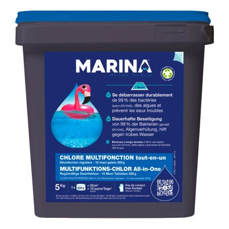 Chlore multifonction tout-en-un maxi galets 500g Marina 5kg
