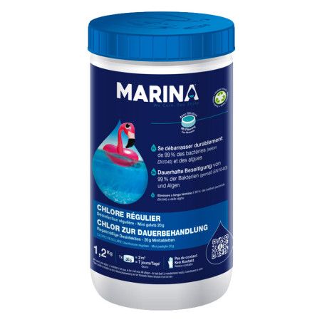 Chlore régulier mini galets 20g Marina 1,2kg