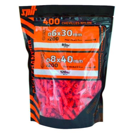 400 chevilles nylon Ø6 x 30mm + Ø8 x 40mm Spit