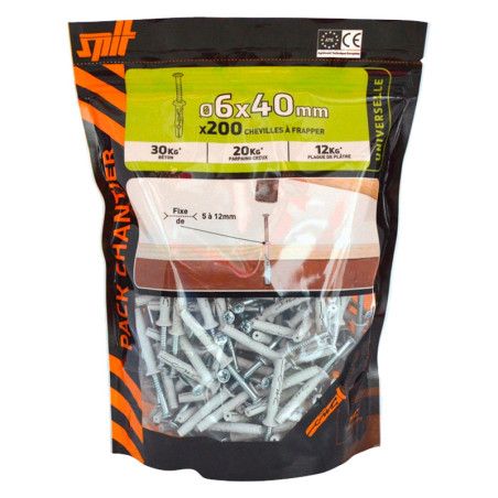 200 chevilles à frapper nylon Ø6 x 40mm Spit