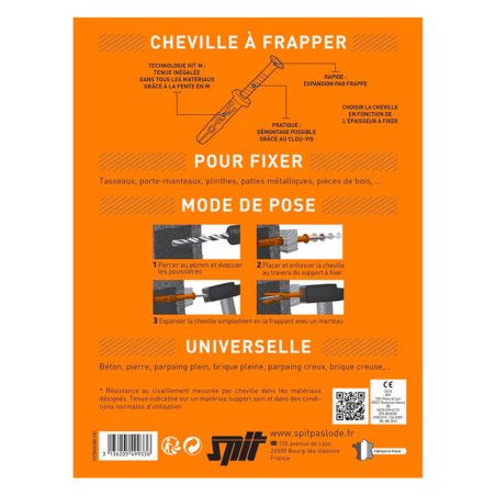 100 chevilles à frapper nylon Ø6 x 65mm Spit