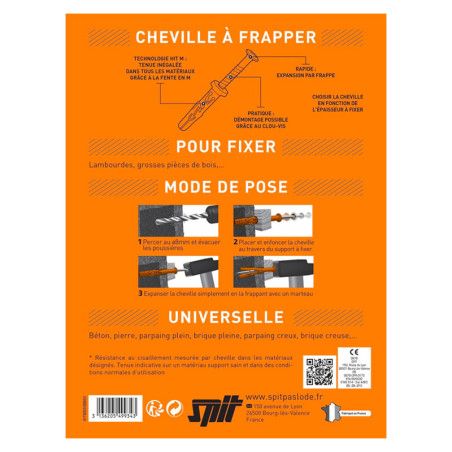 60 chevilles à frapper nylon Ø8 x 90mm Spit