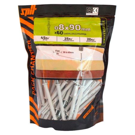 60 chevilles à frapper nylon Ø8 x 90mm Spit