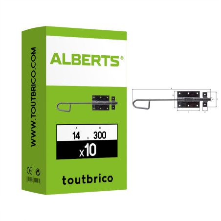 Boite 10 verrous baïonnette Ø14 x 300mm zingué noir - Alberts