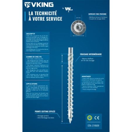Vis de charpente 10 x 220mm tête Disque Torx zingué à l'unité - Viswood