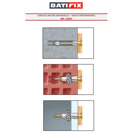 Cheville universelle nylon 6 x 30mm à l'unité - Batifix