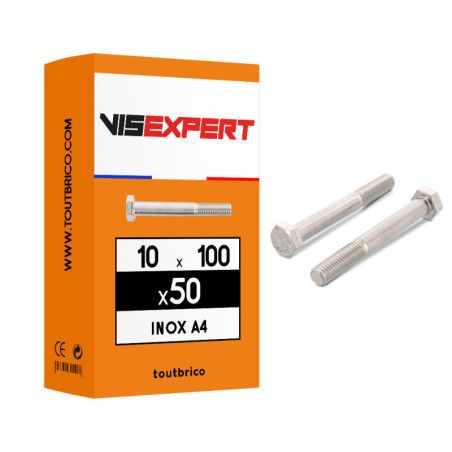 Boite 50 corps de boulon tête hexagonale 10 x 100mm inox A4 - Vis Expert