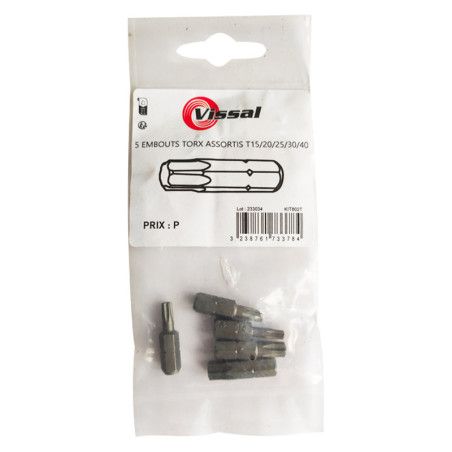 Boite 5 embouts Torx TX15-20-25-30-40 acier - Viswood