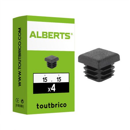 Boite 4 bouchons pour tube carré PVC noir 15 x 15mm - Alberts