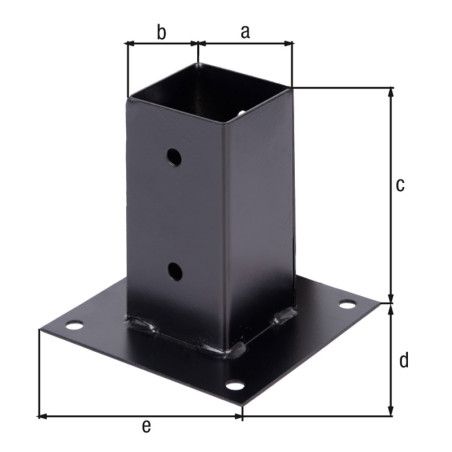 Ancre sur platine pour poteaux en bois carrés 71 x 150mm noir - Alberts Ancre sur platine pour poteaux en bois carrés 71 x 150mm noir - Alberts