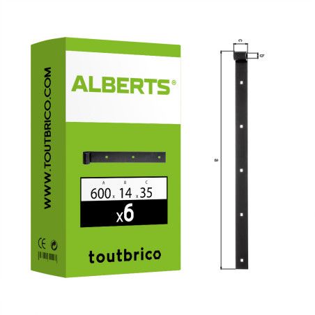 Boite 6 pentures droite galvanisé noir Ø14 x 600 x 35mm - Alberts