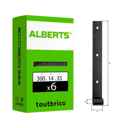 Boite 6 pentures droites galvanisé noir Ø14 x 300 x 35mm - Alberts