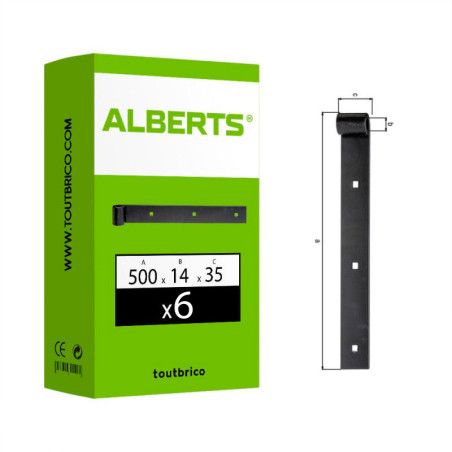 Boite 6 pentures droite galvanisé noir Ø14 x 500 x 35mm - Alberts