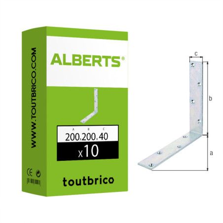 Boite 10 équerres de poutre 200 x 200 x 40mm galvanisé - Alberts